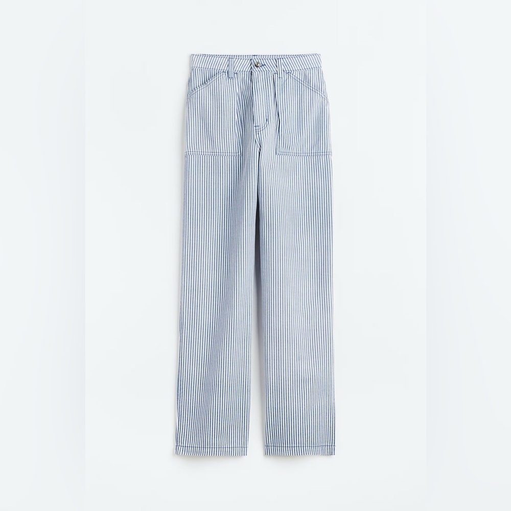 Striped High-Rise Wide-Leg Jeans - Blue